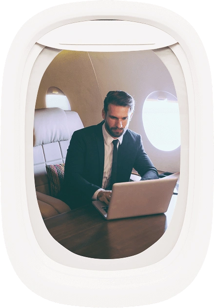 A man inside an airplane